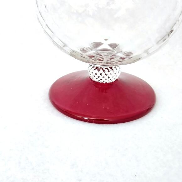 Rick Strini Ruby Red Brandy Snifter Art Glasses Diamond Texture Pair 2 Set RARE
